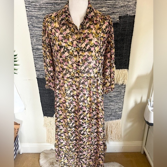 MANGO floor length sheer floral button down dress size 6 - Picture 7 of 11
